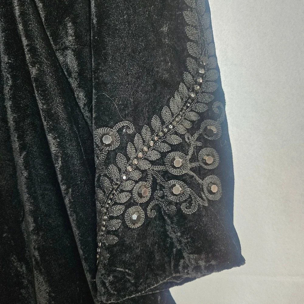 Soft Surroundings Black Velvet Embroidered Duster Coat Jacket Gold Lining Large - Picture 4 of 14